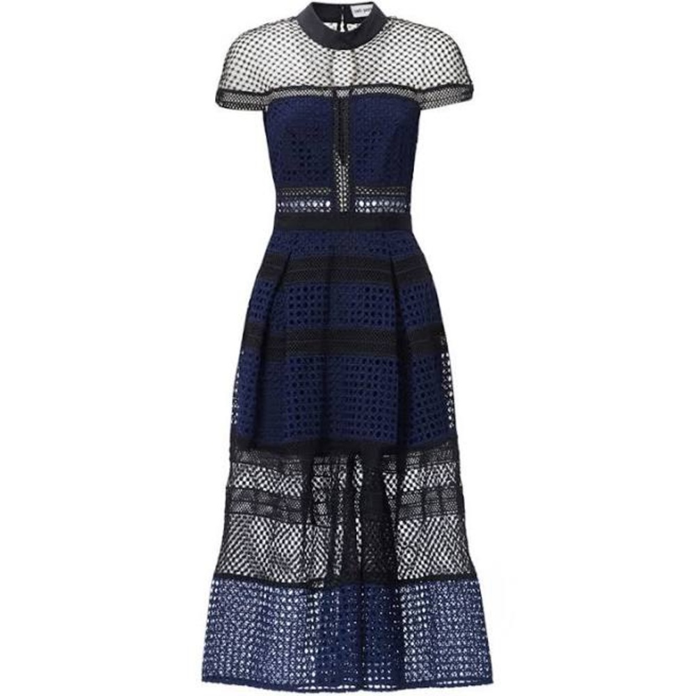 Self Portrait Paneled guipure lace dress